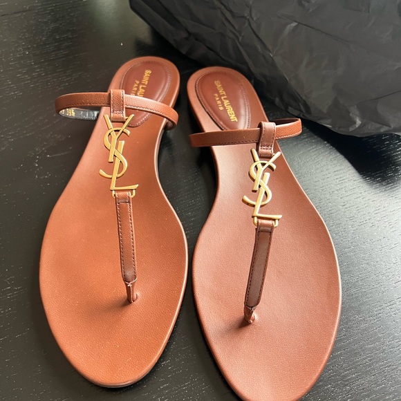 Saint Laurent Brown Leather Minimalist Sandals - Picture 1 of 4